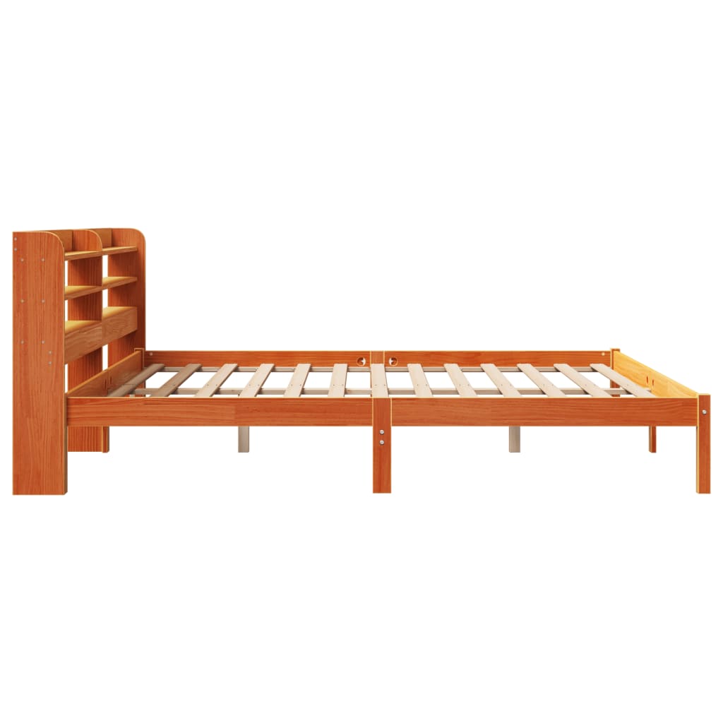 viaszbarna tömör fenyőfa ágykeret fejtámlával 200 x 200 cm