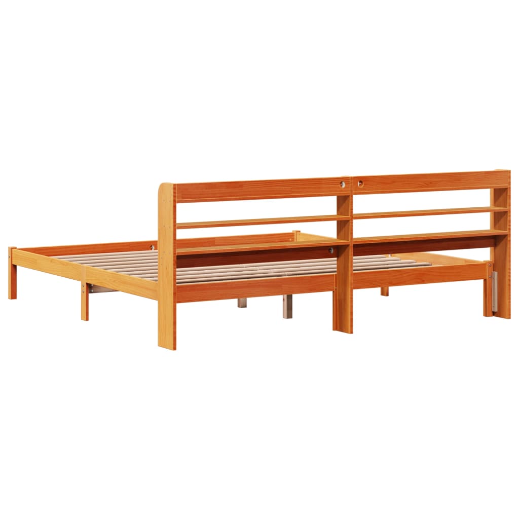 viaszbarna tömör fenyőfa ágykeret fejtámlával 200 x 200 cm