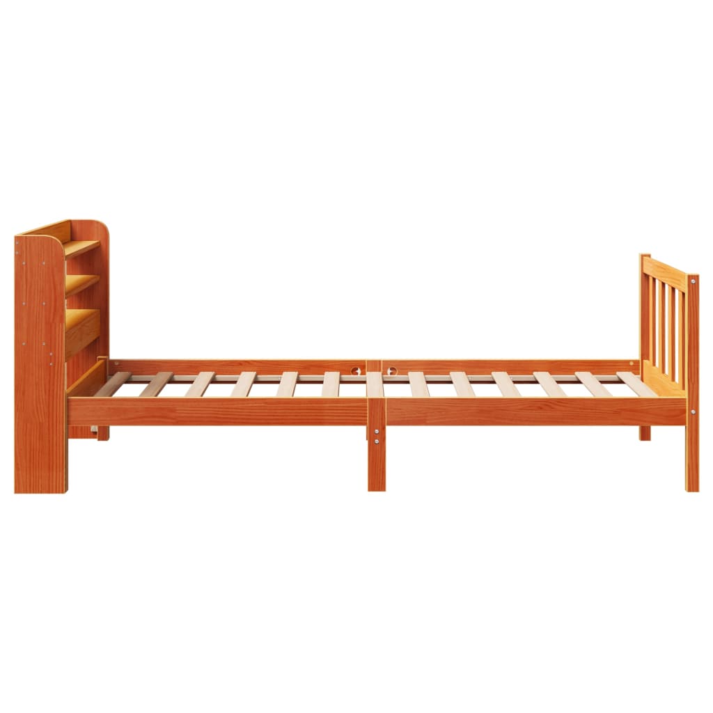 viaszbarna tömör fenyőfa ágykeret fejtámlával 100 x 200 cm