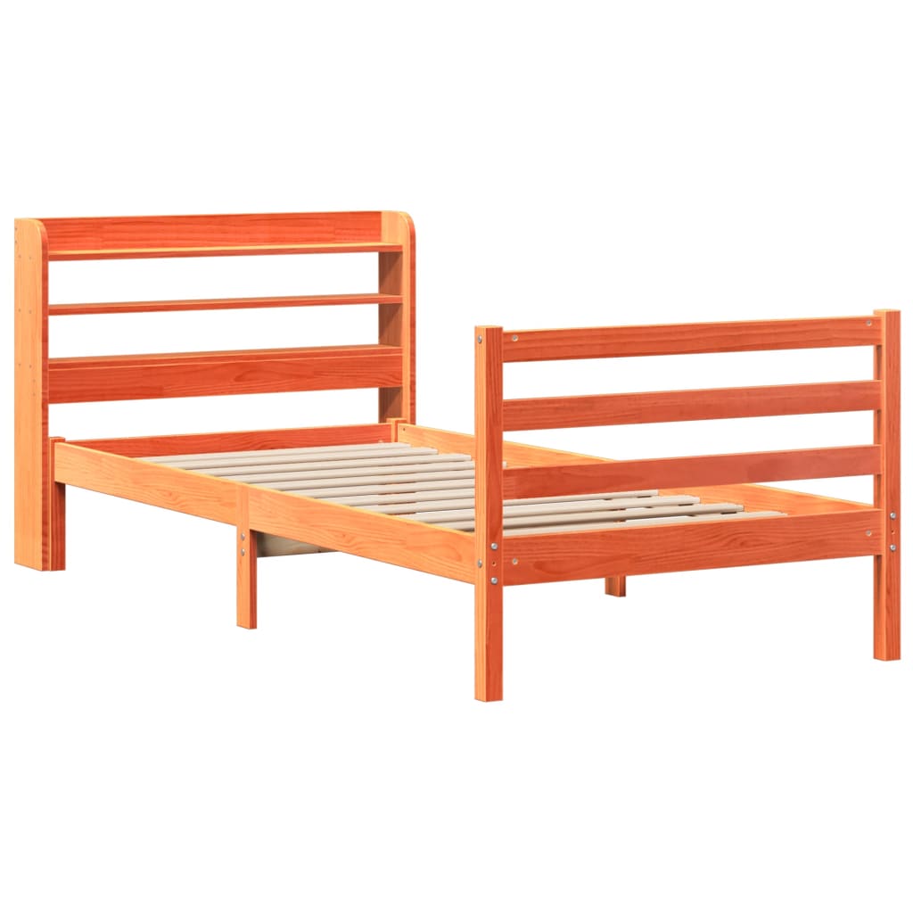 viaszbarna tömör fenyőfa ágy matrac nélkül 75 x 190 cm