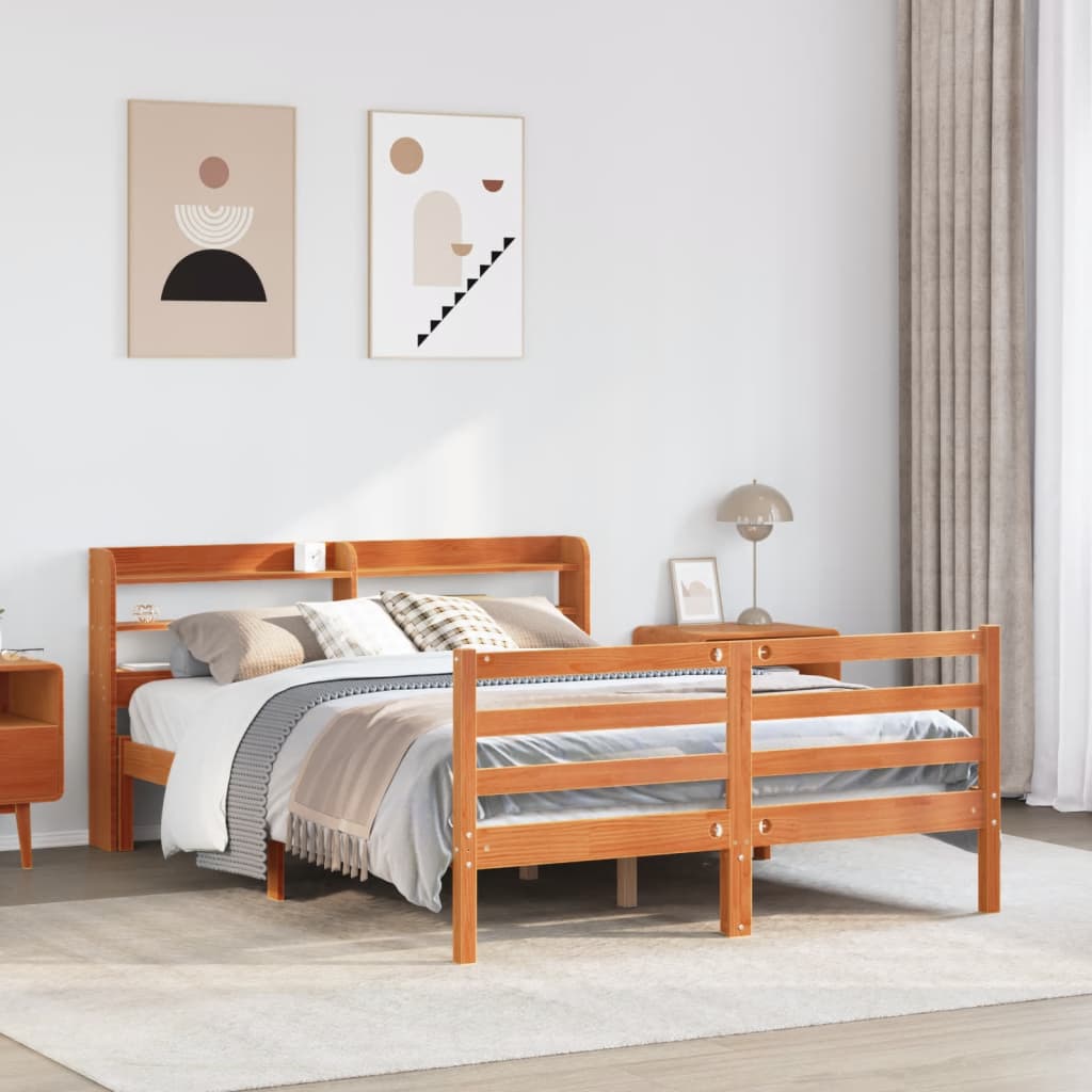 viaszbarna tömör fenyőfa ágy matrac nélkül 150 x 200 cm