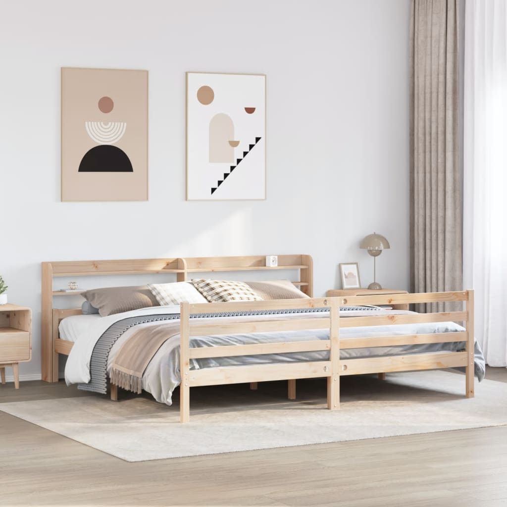 tömör fenyőfa ágykeret fejtámlával 200 x 200 cm