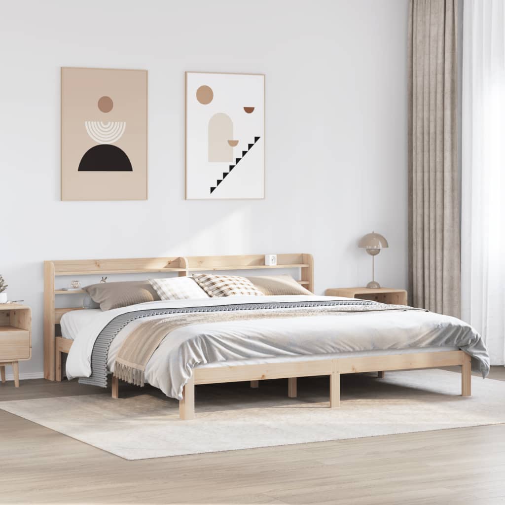 tömör fenyőfa ágykeret fejtámlával 200 x 200 cm