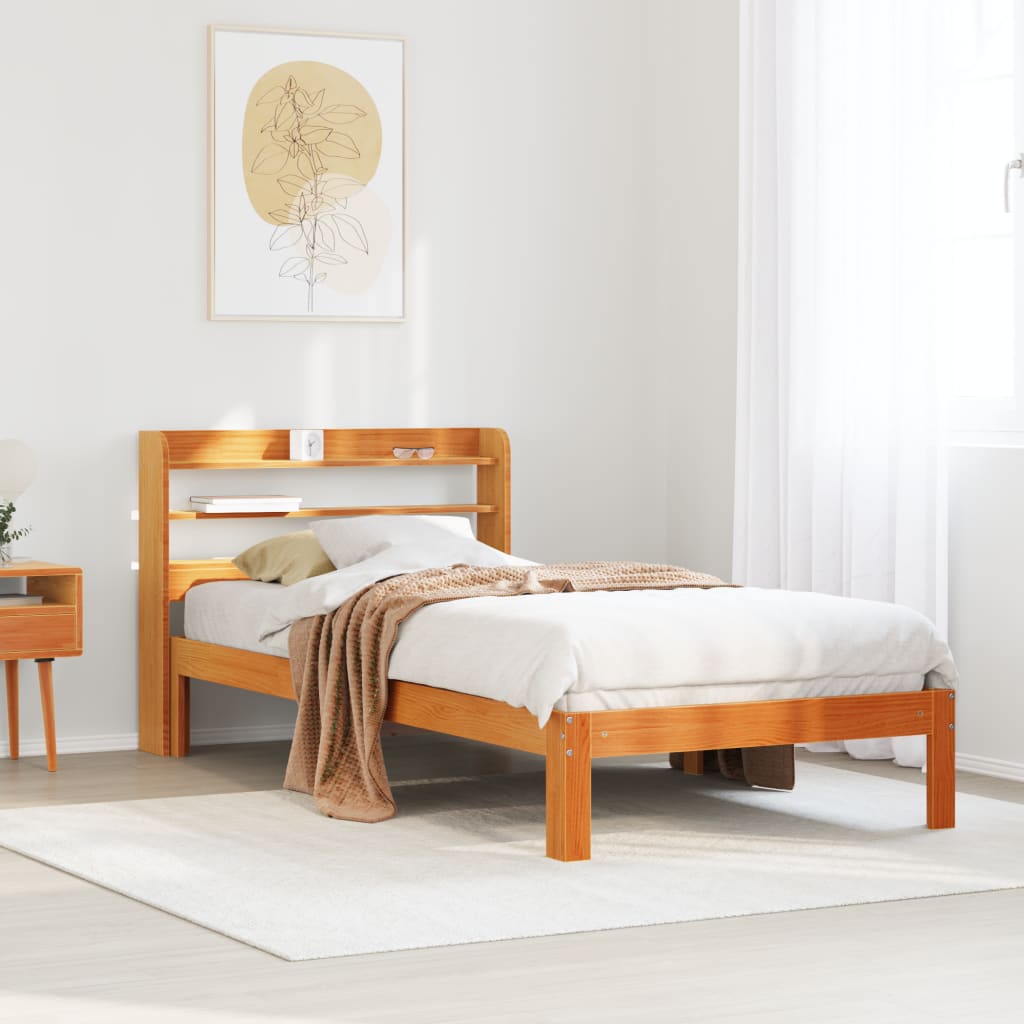 viaszbarna tömör fenyőfa ágy matrac nélkül 75 x 190 cm