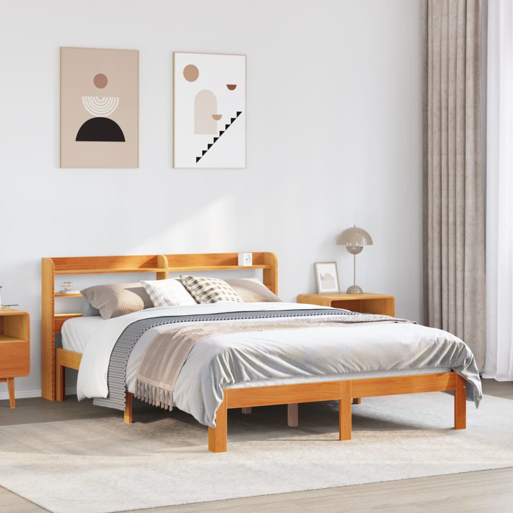 viaszbarna tömör fenyőfa ágy matrac nélkül 135 x 190 cm