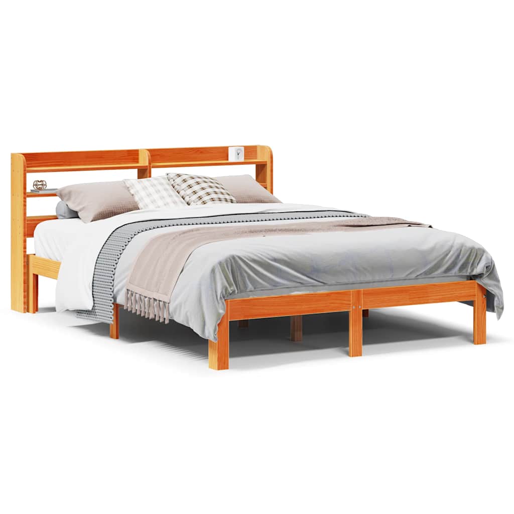 viaszbarna tömör fenyőfa ágy matrac nélkül 140 x 190 cm