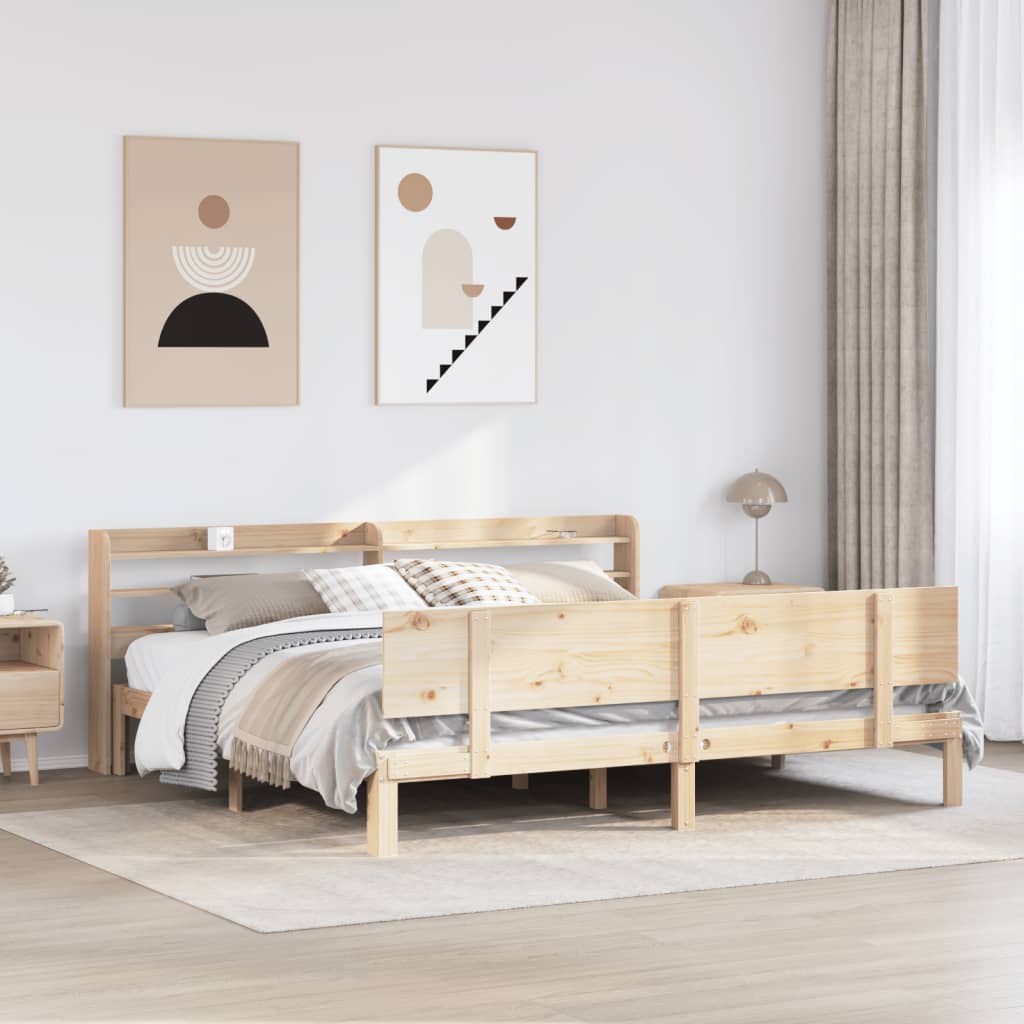 tömör fenyőfa ágykeret fejtámlával 200 x 200 cm