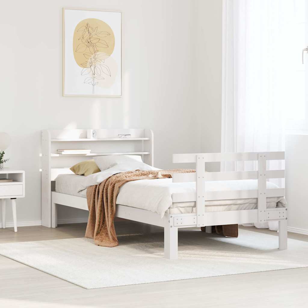 fehér tömör fenyőfa ágykeret fejtámlával 75 x 190 cm