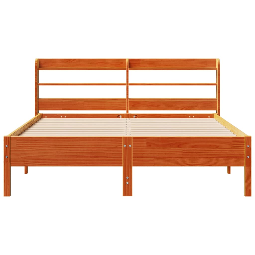 viaszbarna tömör fenyőfa ágy matrac nélkül 135 x 190 cm