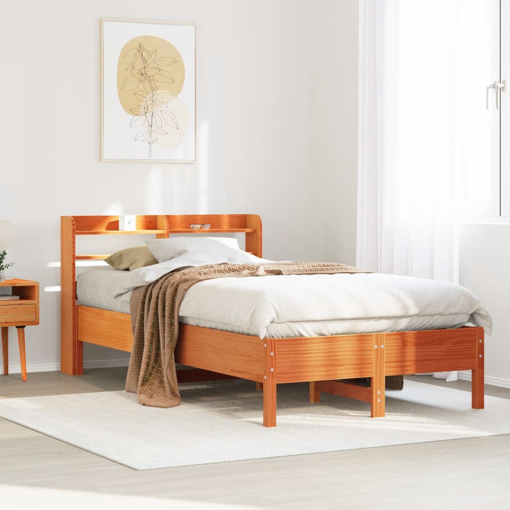viaszbarna tömör fenyőfa ágy matrac nélkül 120 x 190 cm