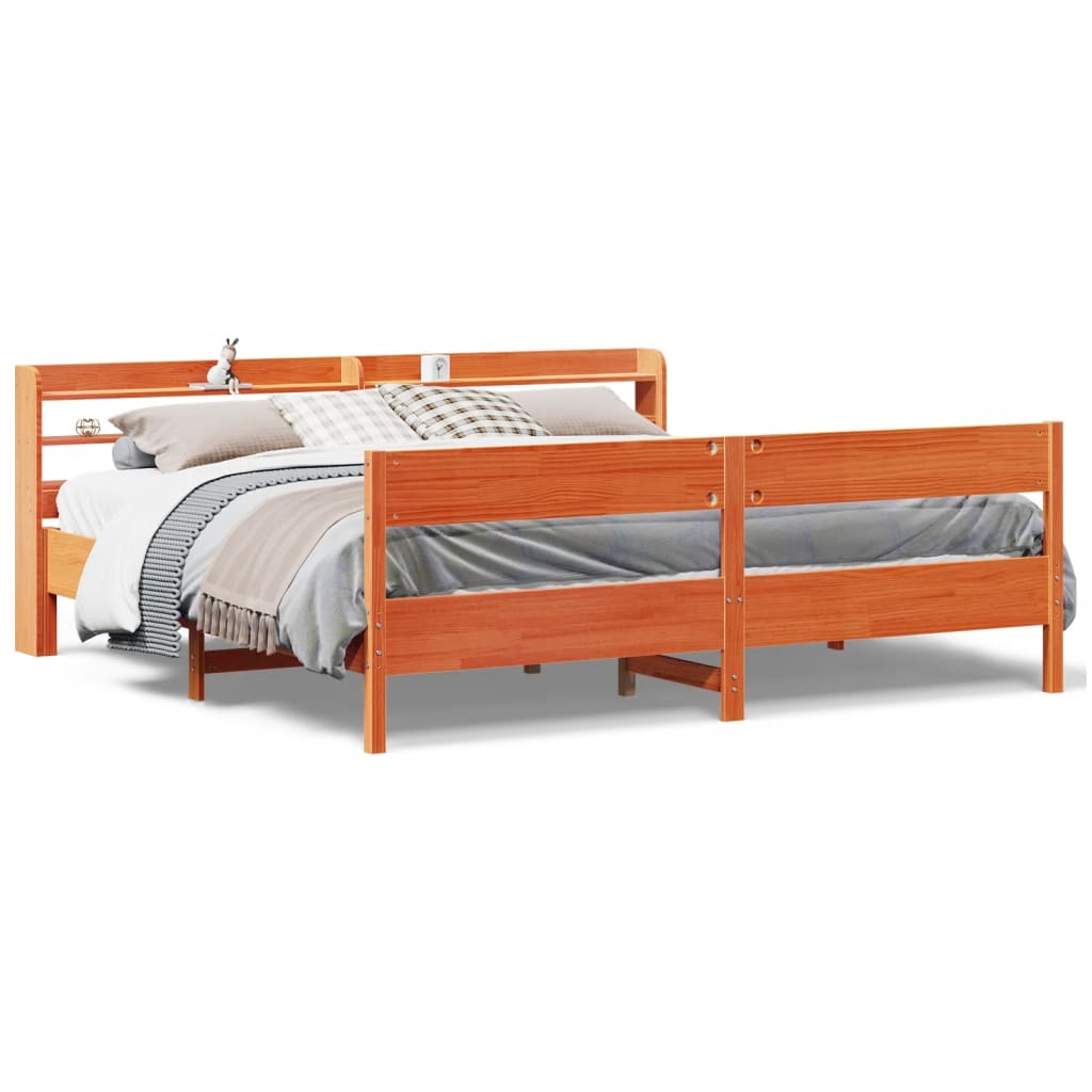 viaszbarna tömör fenyőfa ágy matrac nélkül 200 x 200 cm