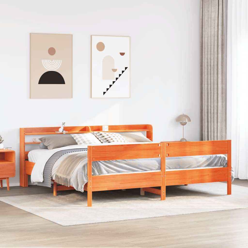viaszbarna tömör fenyőfa ágy matrac nélkül 200 x 200 cm