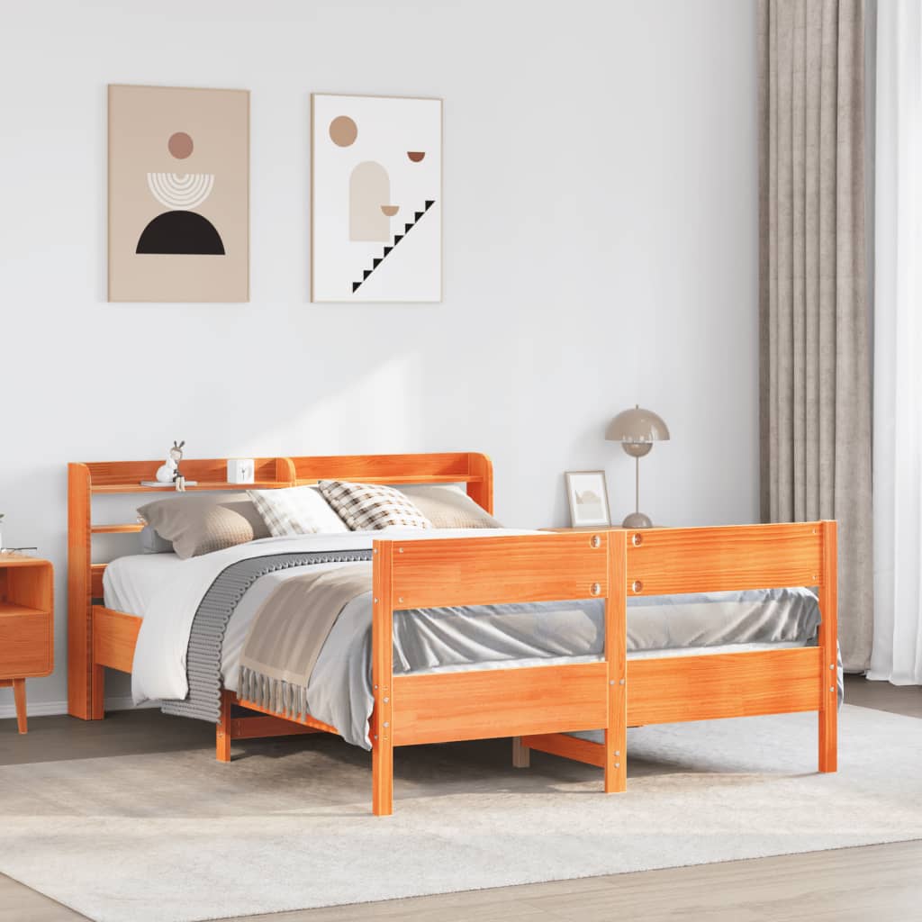 viaszbarna tömör fenyőfa ágy matrac nélkül 135 x 190 cm