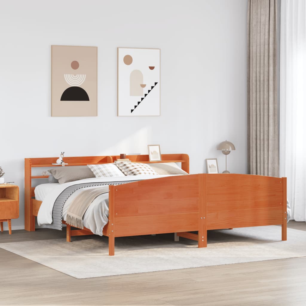 viaszbarna tömör fenyőfa ágy matrac nélkül 180 x 200 cm
