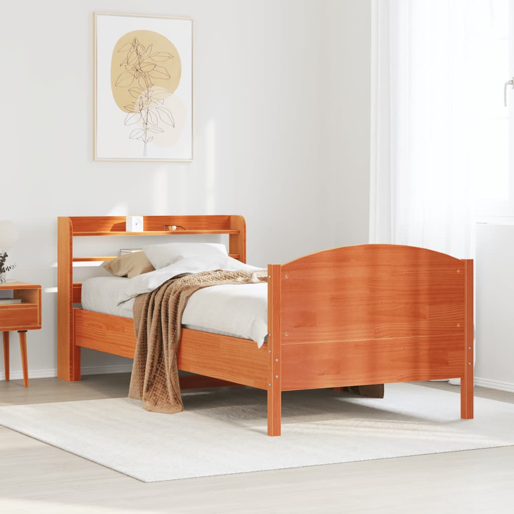viaszbarna tömör fenyőfa ágy matrac nélkül 75 x 190 cm