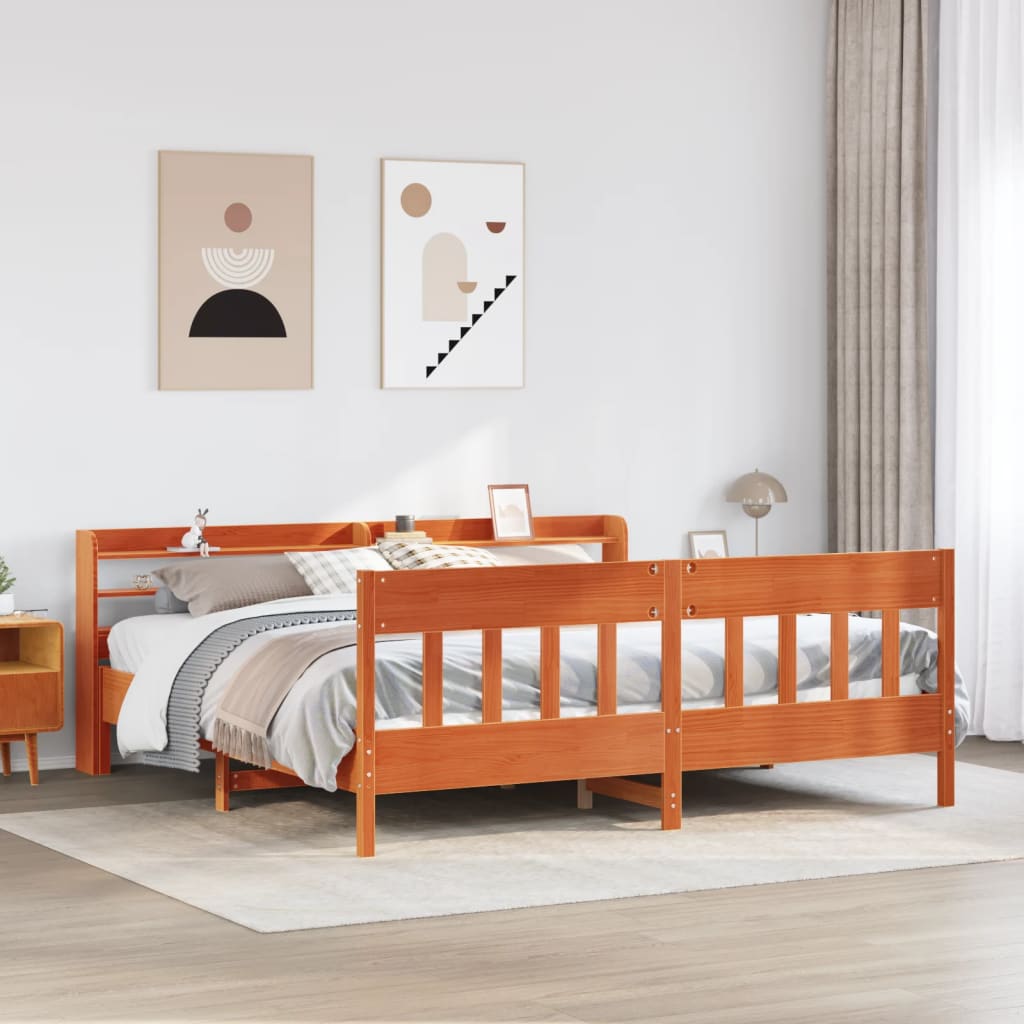viaszbarna tömör fenyőfa ágy matrac nélkül 200 x 200 cm