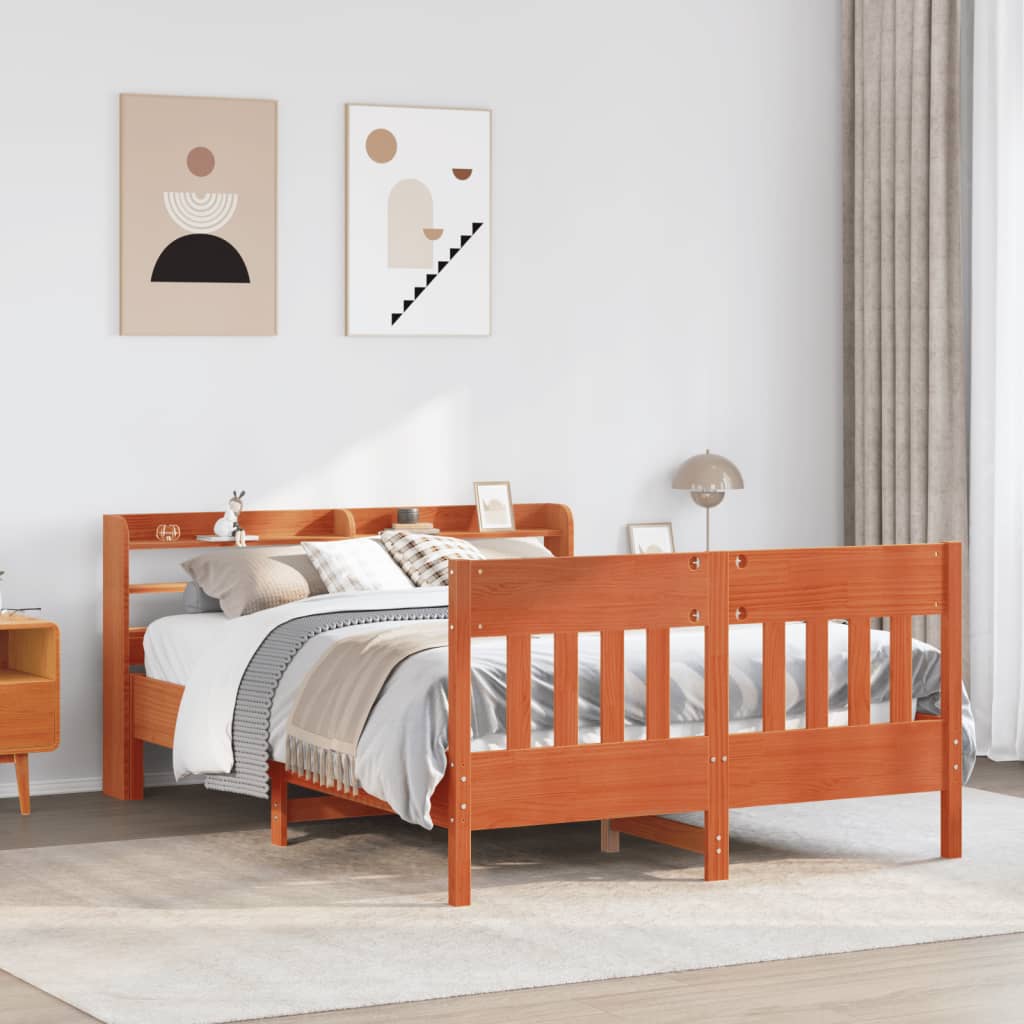 viaszbarna tömör fenyőfa ágy matrac nélkül 150 x 200 cm