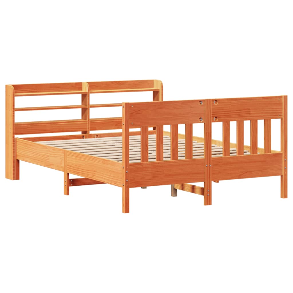viaszbarna tömör fenyőfa ágy matrac nélkül 135 x 190 cm