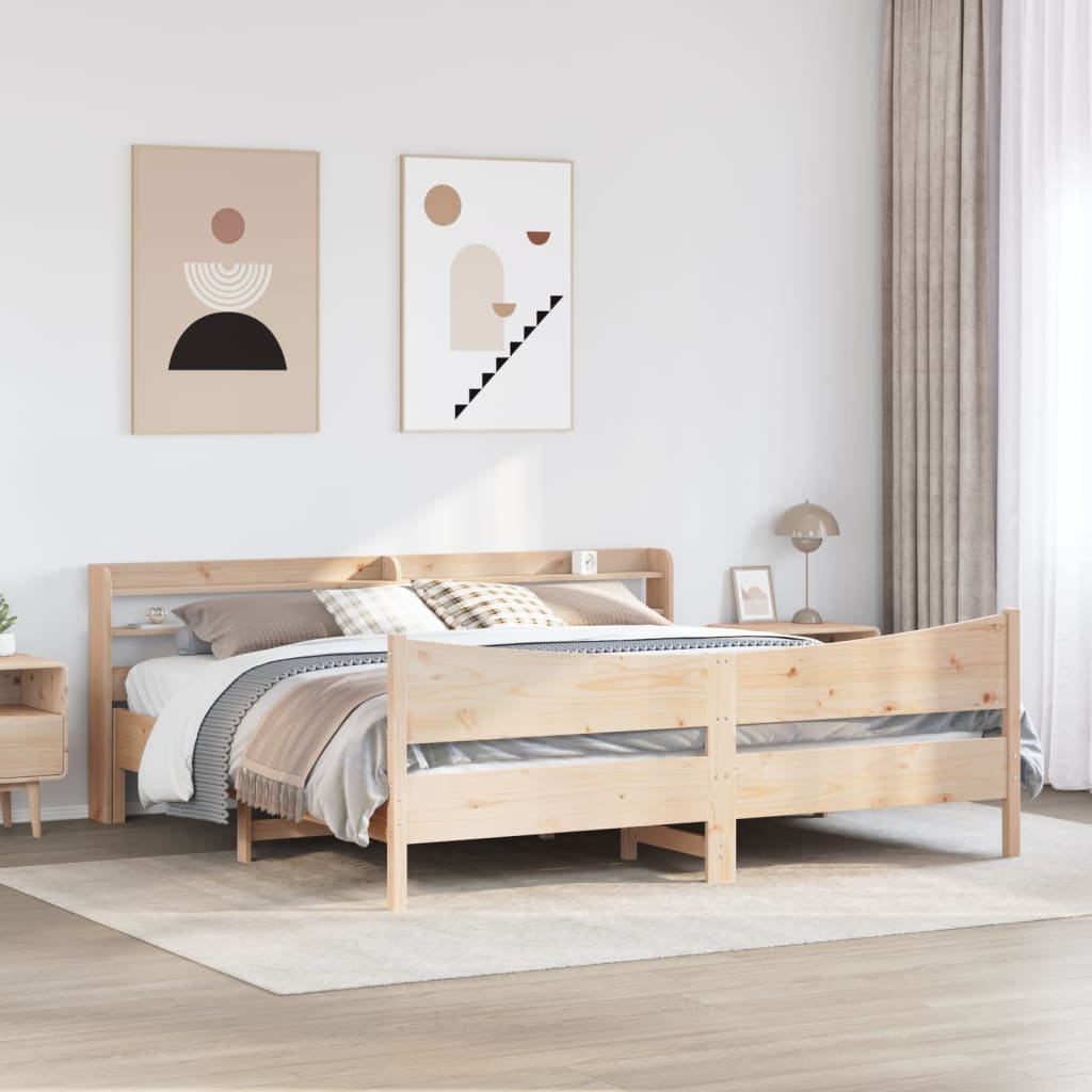 tömör fenyőfa ágykeret fejtámlával 200 x 200 cm