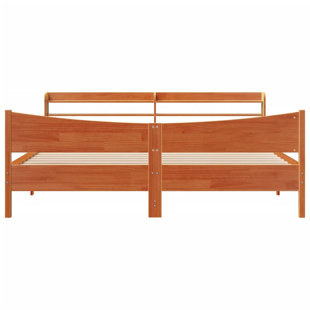 viaszbarna tömör fenyőfa ágykeret fejtámlával 200 x 200 cm
