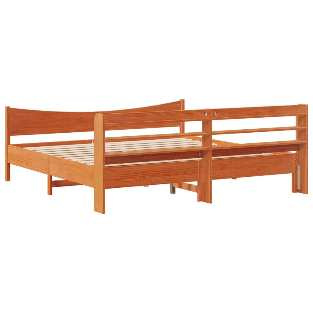 viaszbarna tömör fenyőfa ágykeret fejtámlával 200 x 200 cm