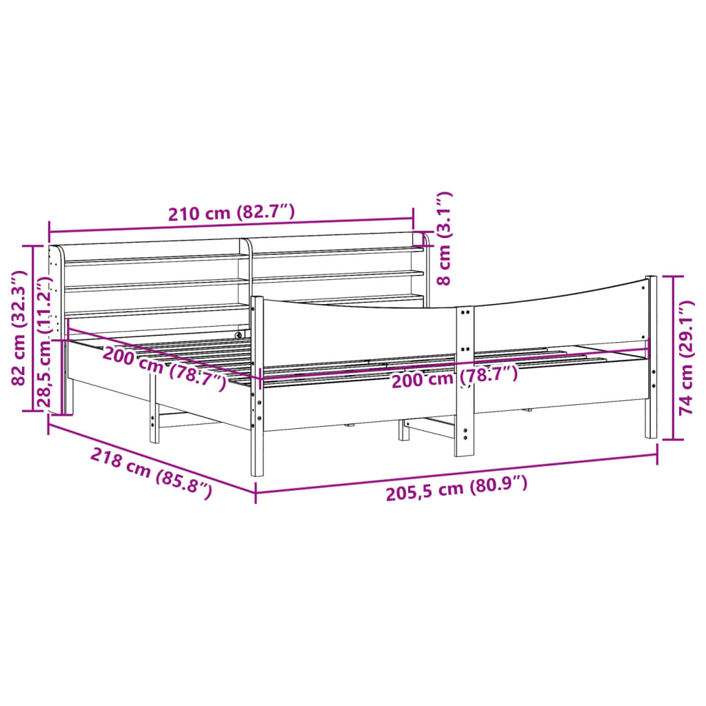 viaszbarna tömör fenyőfa ágykeret fejtámlával 200 x 200 cm
