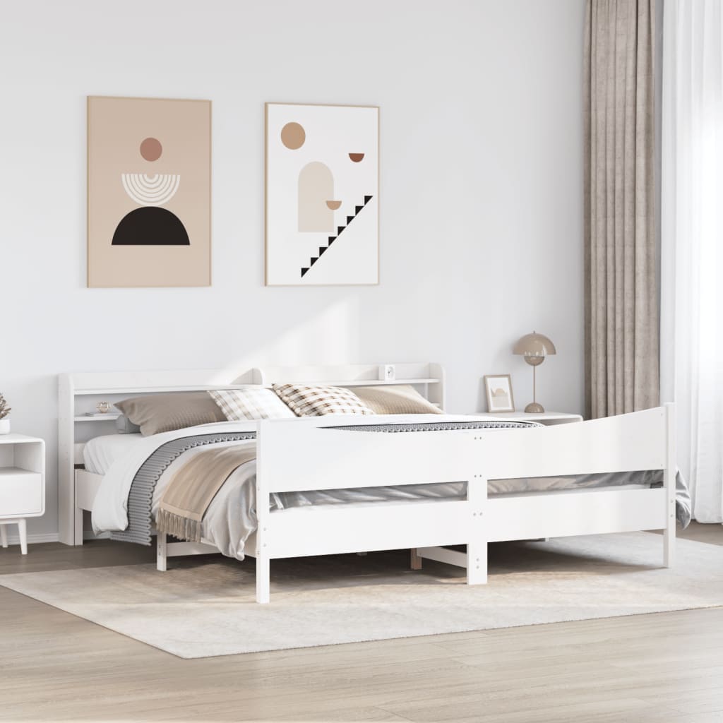 fehér tömör fenyőfa ágykeret fejtámlával 180 x 200 cm
