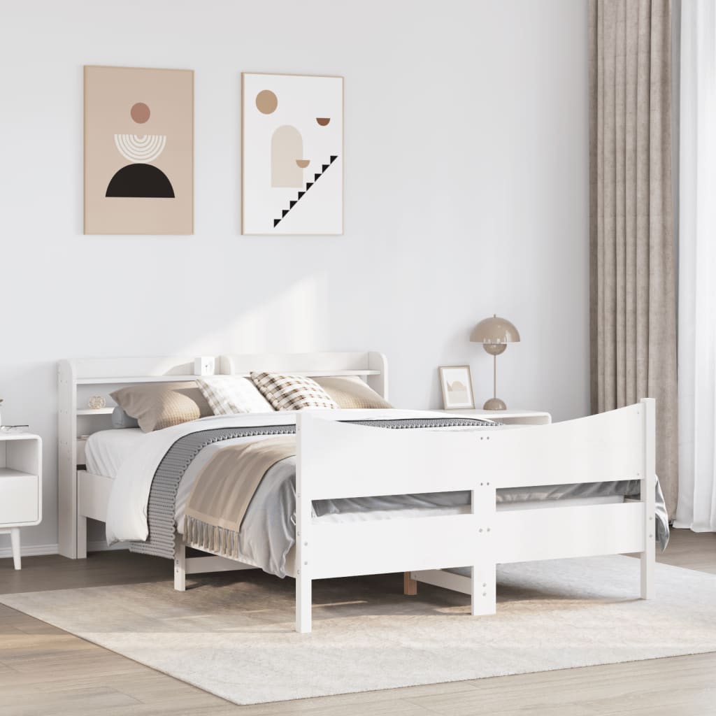fehér tömör fenyőfa ágykeret fejtámlával 120 x 200 cm