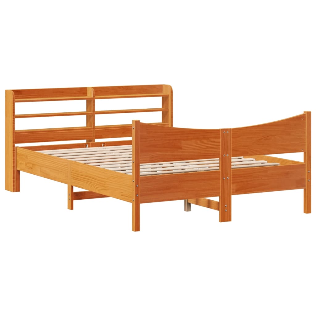 viaszbarna tömör fenyőfa ágykeret fejtámlával 120 x 200 cm