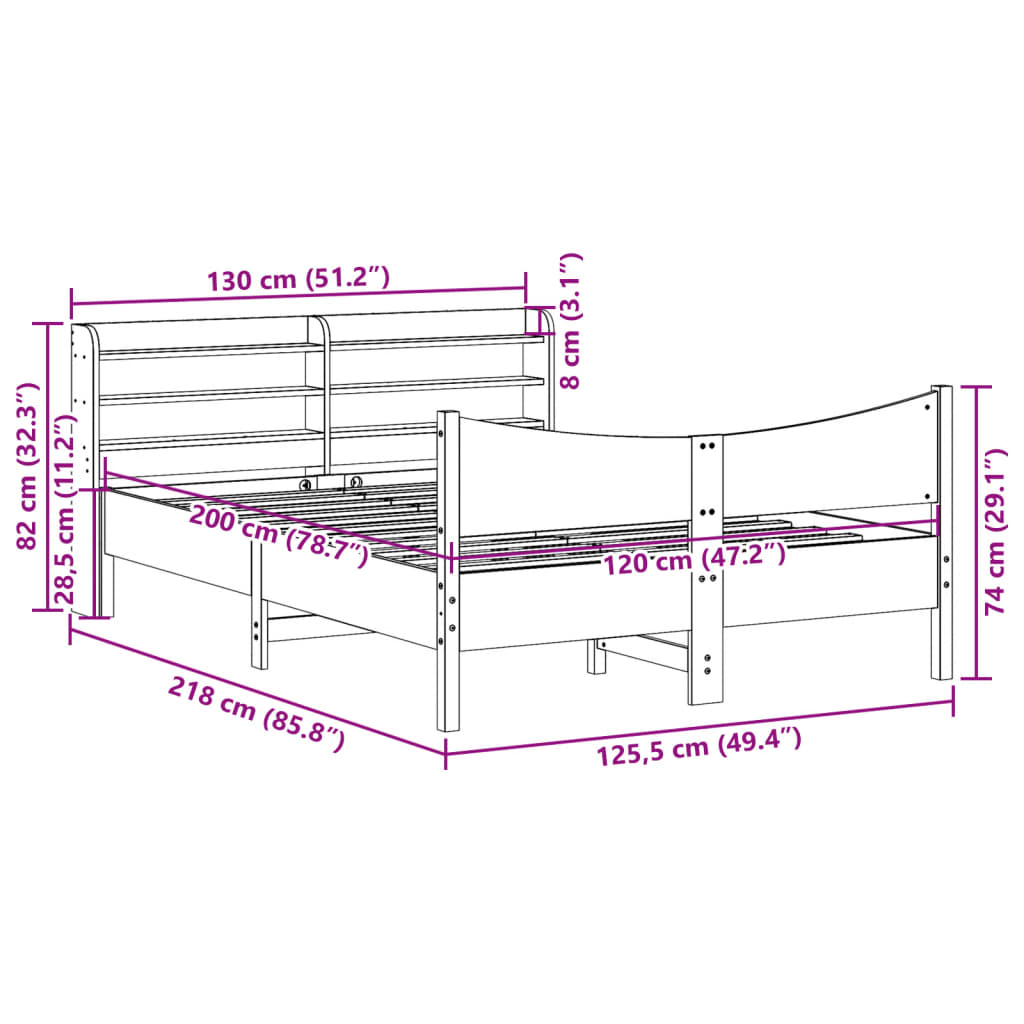 viaszbarna tömör fenyőfa ágykeret fejtámlával 120 x 200 cm