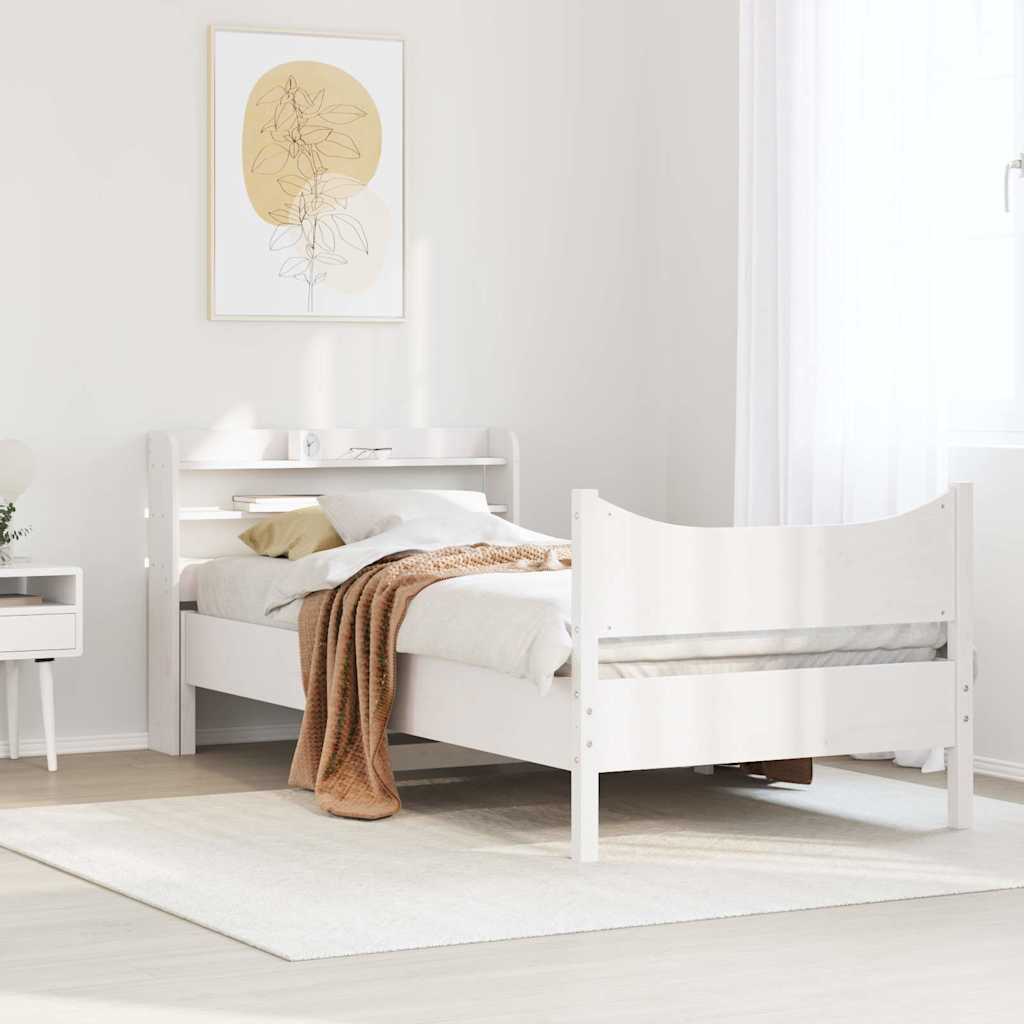fehér tömör fenyőfa ágykeret fejtámlával 75 x 190 cm