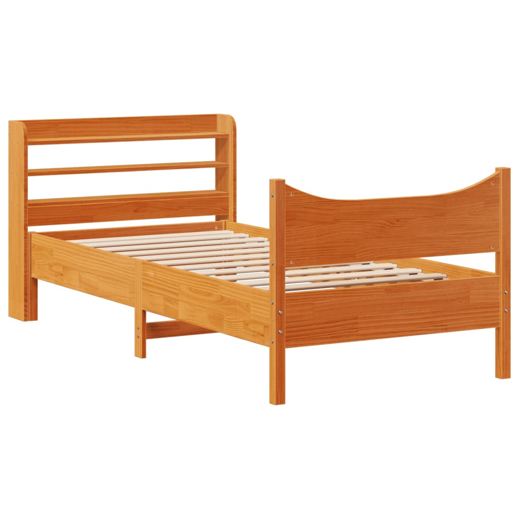 viaszbarna tömör fenyőfa ágykeret fejtámlával 75 x 190 cm