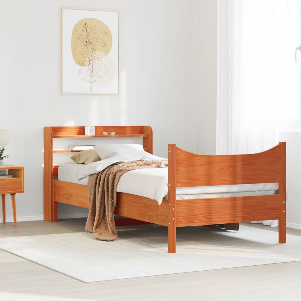 viaszbarna tömör fenyőfa ágykeret fejtámlával 75 x 190 cm