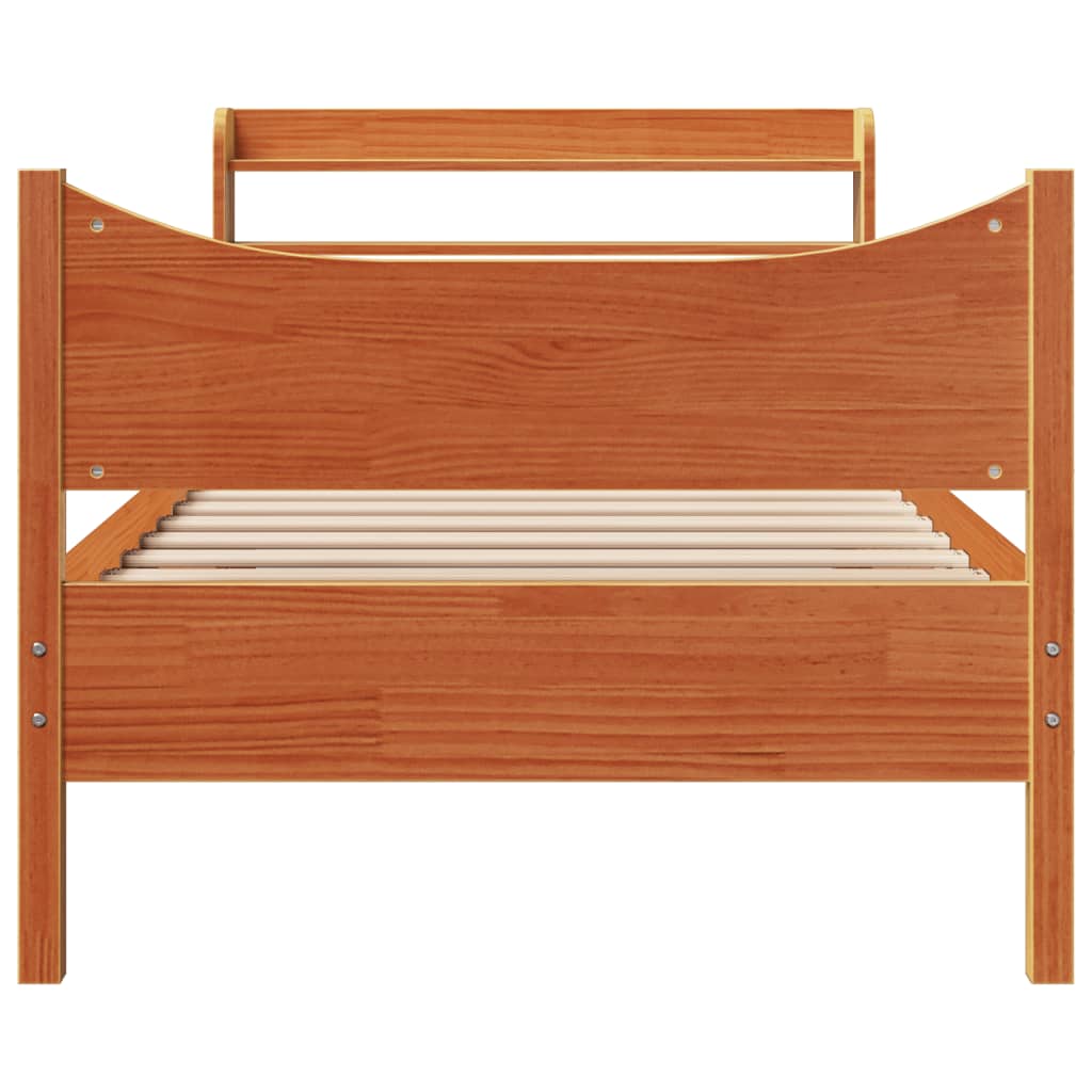 viaszbarna tömör fenyőfa ágykeret fejtámlával 75 x 190 cm