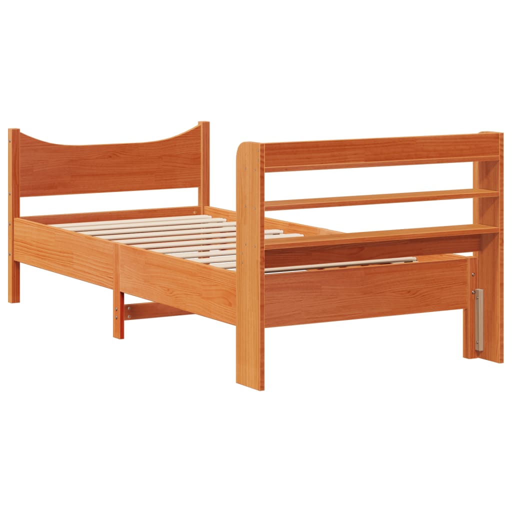 viaszbarna tömör fenyőfa ágykeret fejtámlával 75 x 190 cm