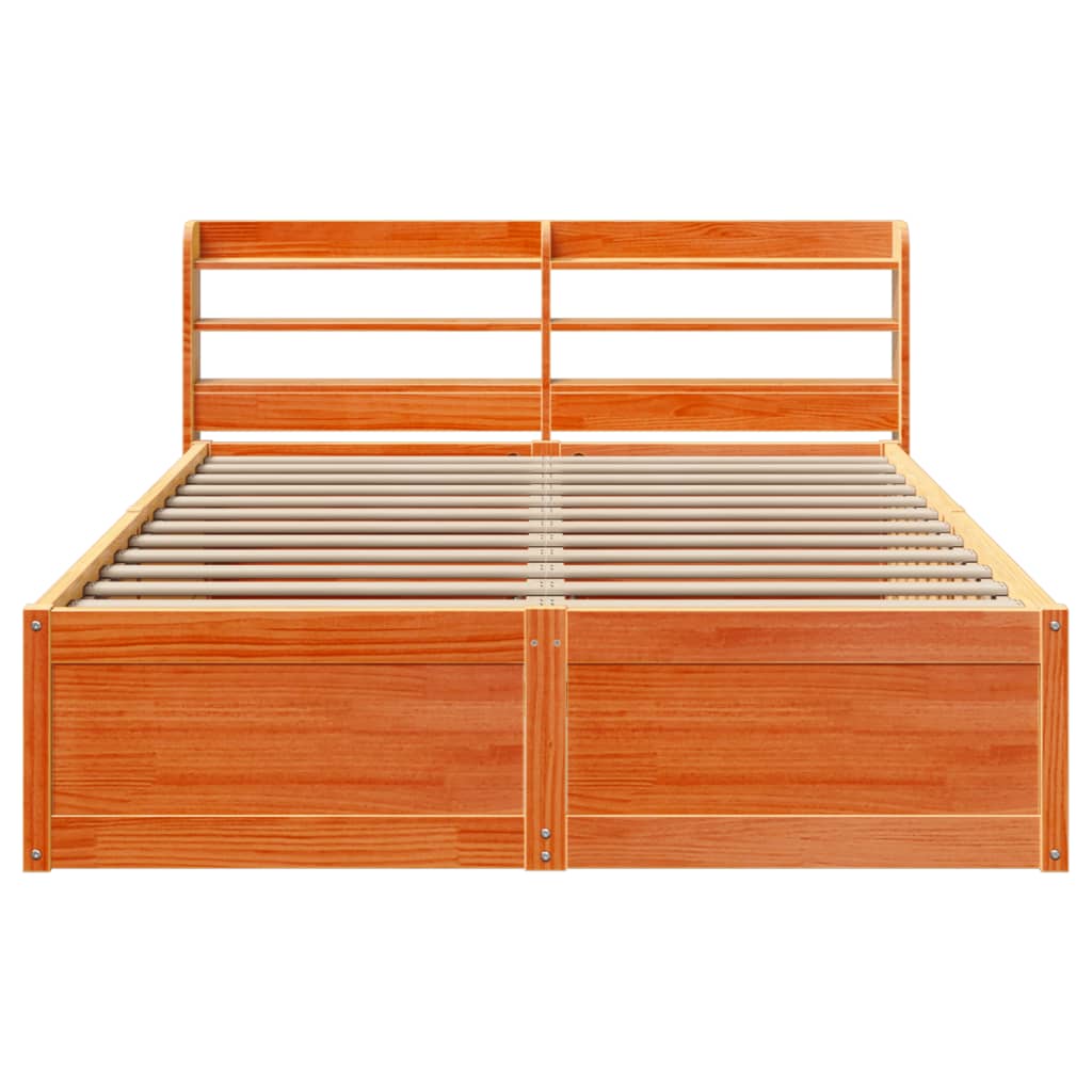 viaszbarna tömör fenyőfa ágykeret fejtámlával 120 x 200 cm