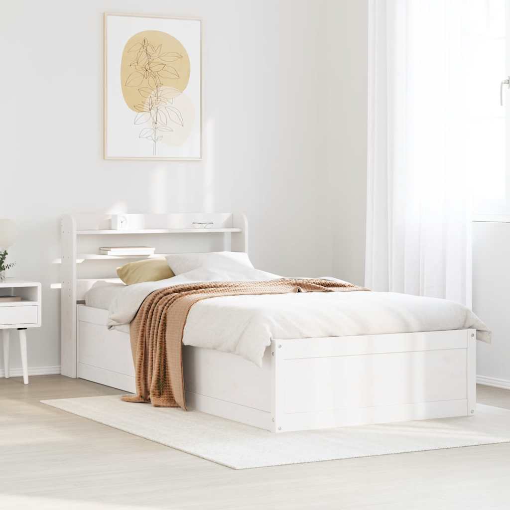 fehér tömör fenyőfa ágykeret fejtámlával 90 x 200 cm