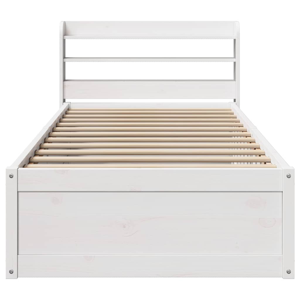 fehér tömör fenyőfa ágykeret fejtámlával 90 x 200 cm