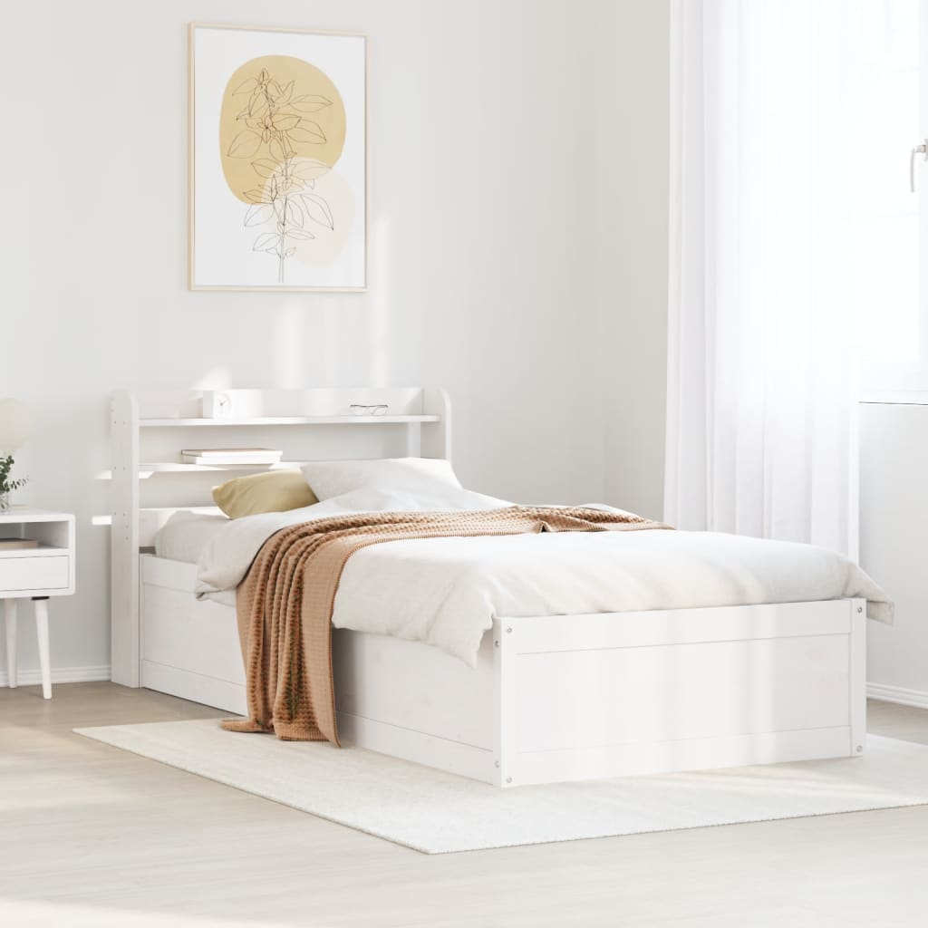 fehér tömör fenyőfa ágykeret fejtámlával 75 x 190 cm