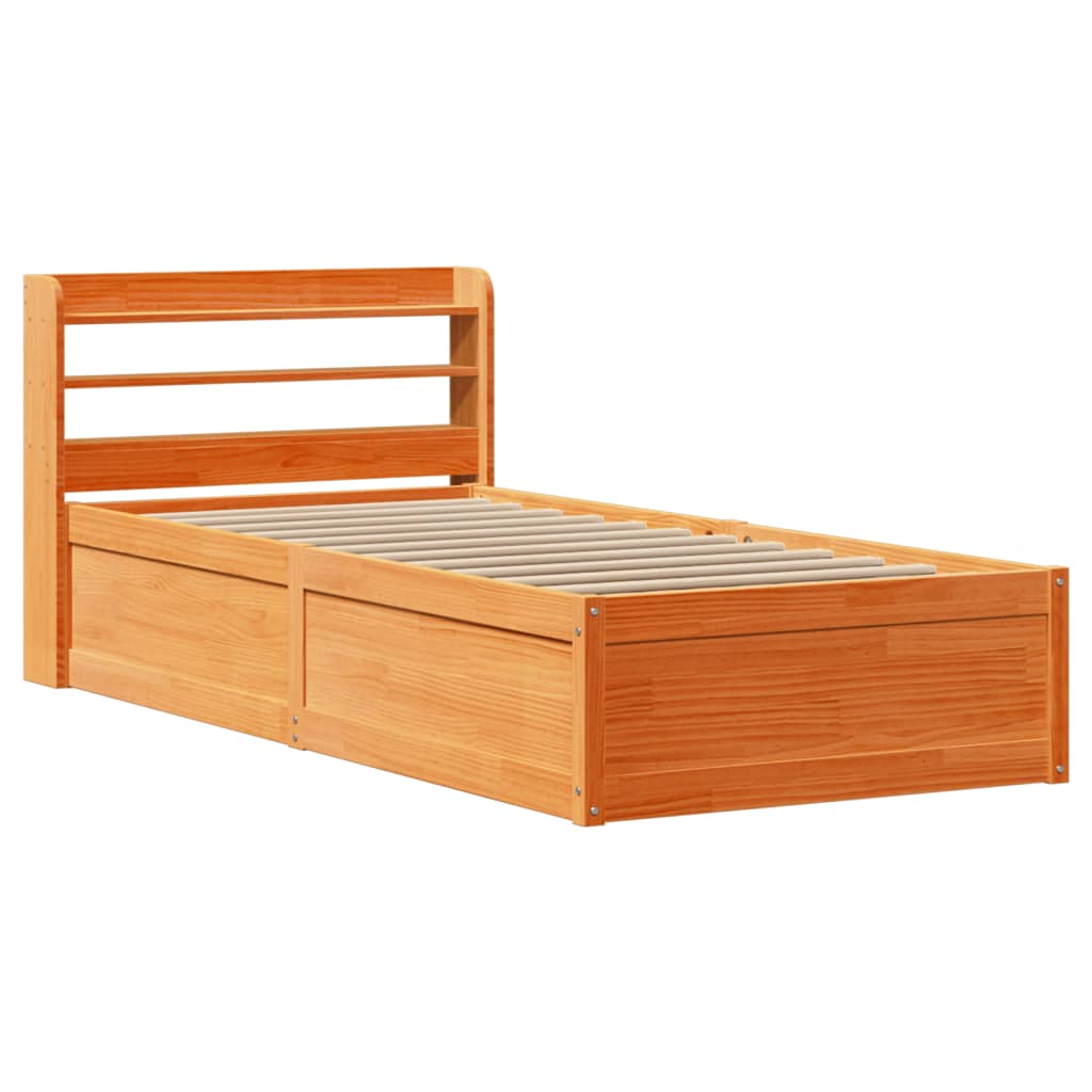 viaszbarna tömör fenyőfa ágykeret fejtámlával 75 x 190 cm