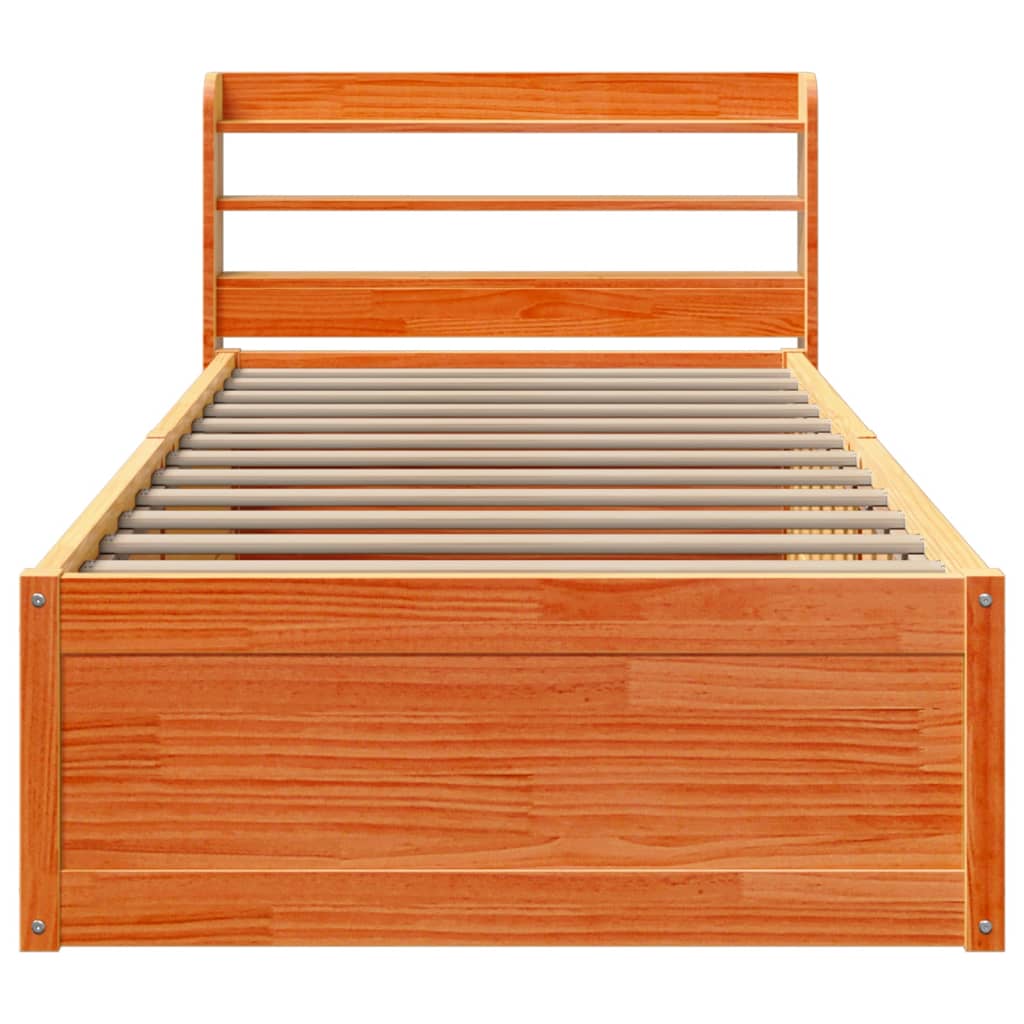 viaszbarna tömör fenyőfa ágykeret fejtámlával 75 x 190 cm