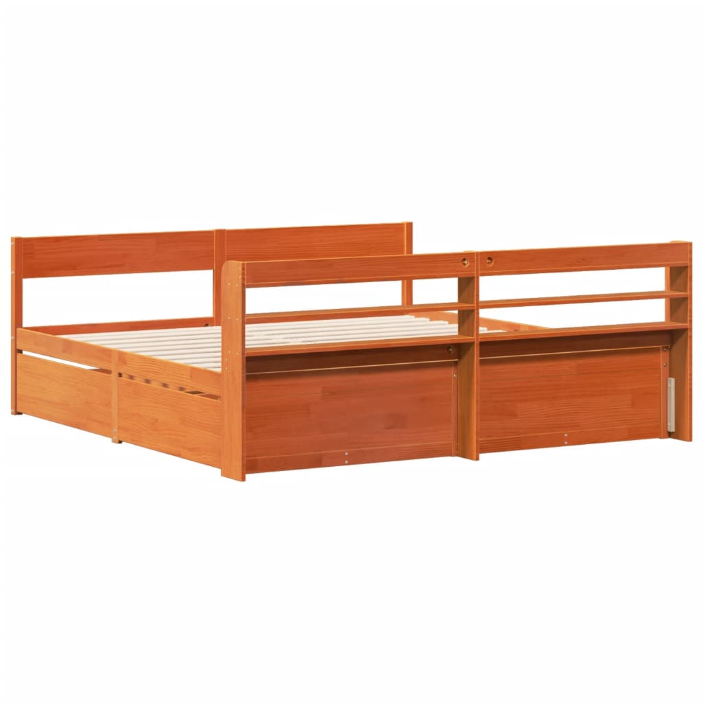 viaszbarna tömör fenyőfa ágy matrac nélkül 200 x 200 cm