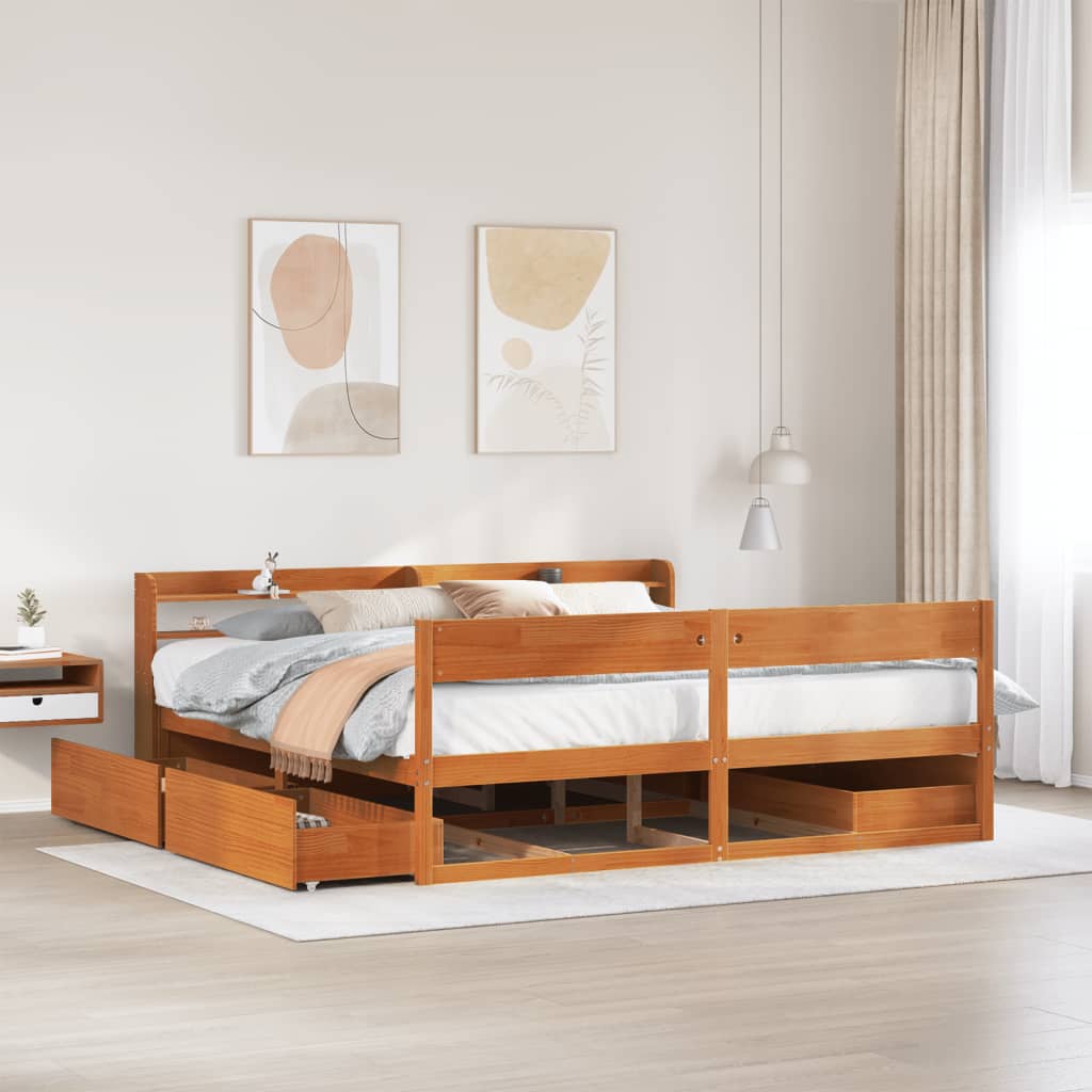 viaszbarna tömör fenyőfa ágy matrac nélkül 200 x 200 cm