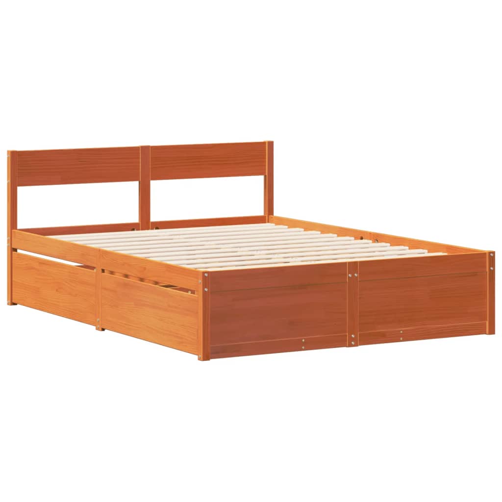 viaszbarna tömör fenyőfa ágy matrac nélkül 135 x 190 cm