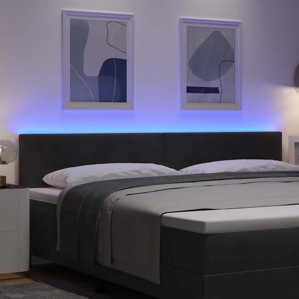LED ágytámla LED szalagokkal Fekete 200 cm Bársony