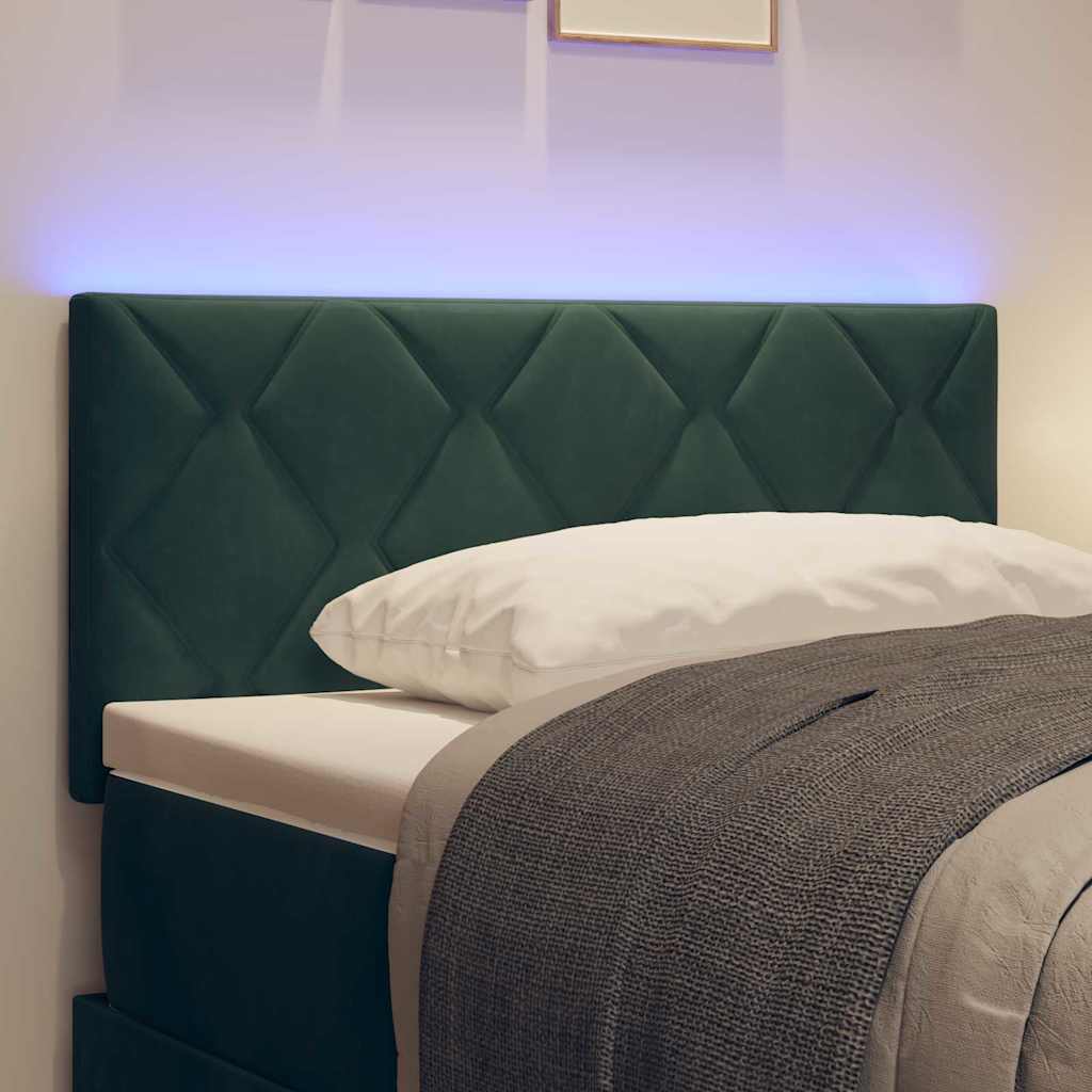LED ágytámla Sötétzöld 90 cm Bársony
