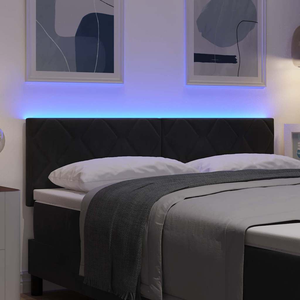 LED ágytámla Fekete 160 cm Bársony