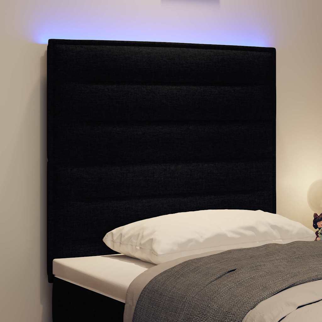 LED ágytámla LED szalagokkal fejtámlával Fekete 90 cm szövet