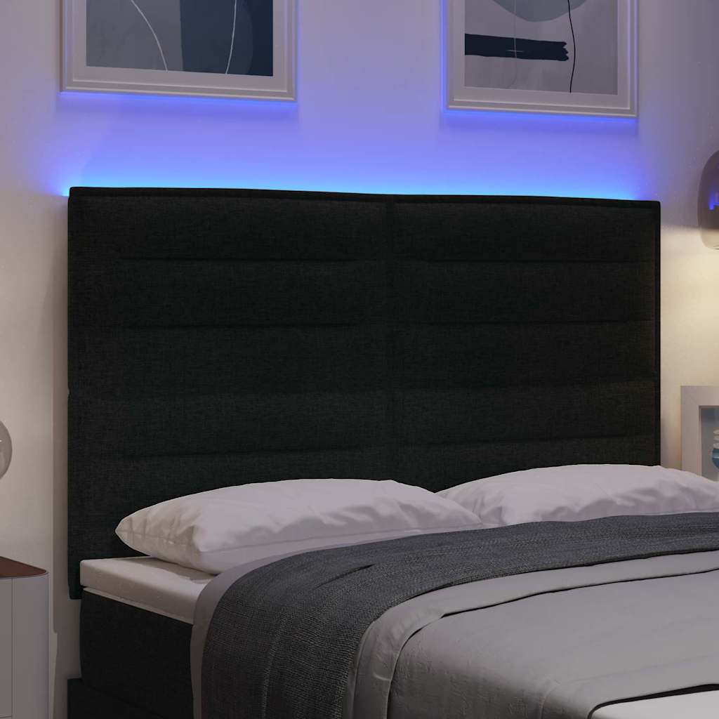 LED ágytámla LED szalagokkal fejtámlával Fekete 144 cm szövet