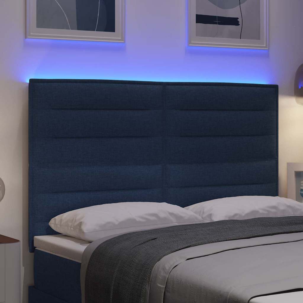 LED ágytámla LED szalagokkal fejtámlával Kék 144 cm szövet
